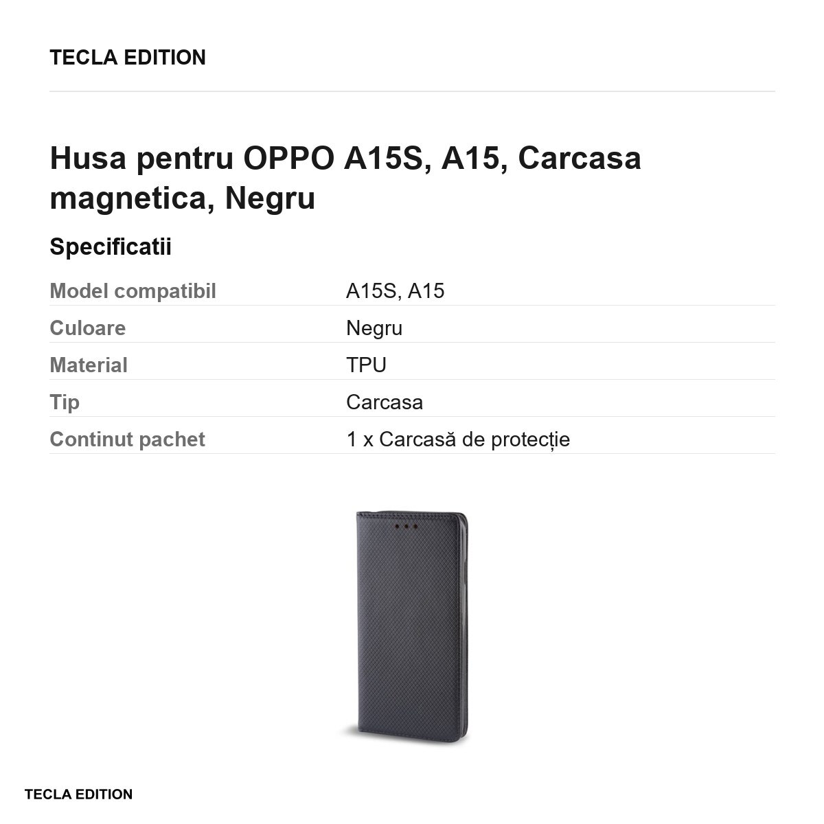 Husa Smart Magnet pentru OPPO A15S, A15, tip carte cu inchidere magnetica, Negru