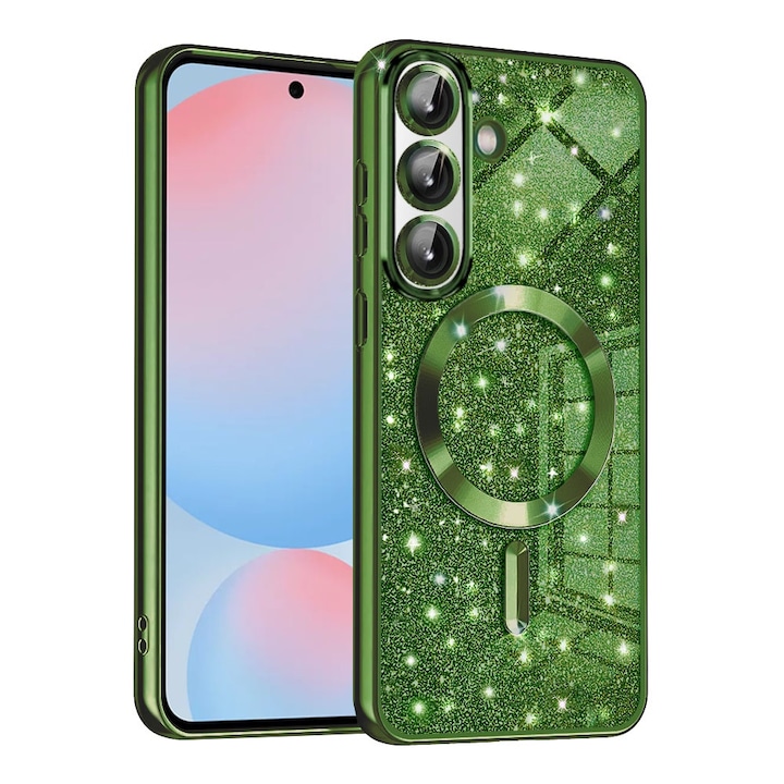Husa pentru Samsung Galaxy A56 cu MagSafe Sparkle Glare Detachable Layer cu protectie lentile - Verde
