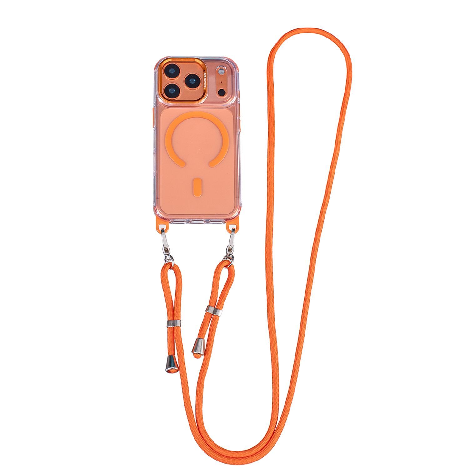 Husa de protectie, pentru Apple iPhone 17 Pro Max / iPhone 18 Pro Max, MagSafe, Calitate Premium, Anti-soc, Premium, cu Snur de 1.5 Metri Grosime 6mm, Portocaliu/Transparent