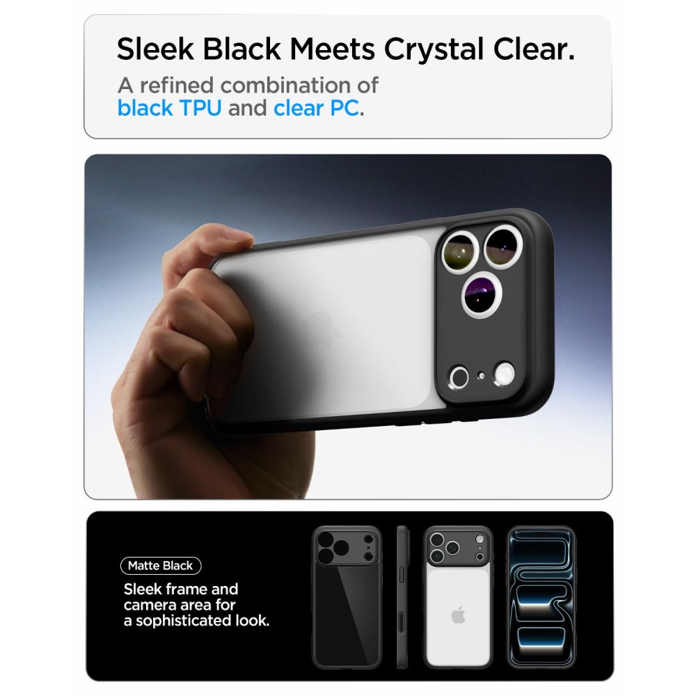 Husa Spigen Ultra Hybrid compatibila cu iPhone 18 Pro / 17 Pro, Negru