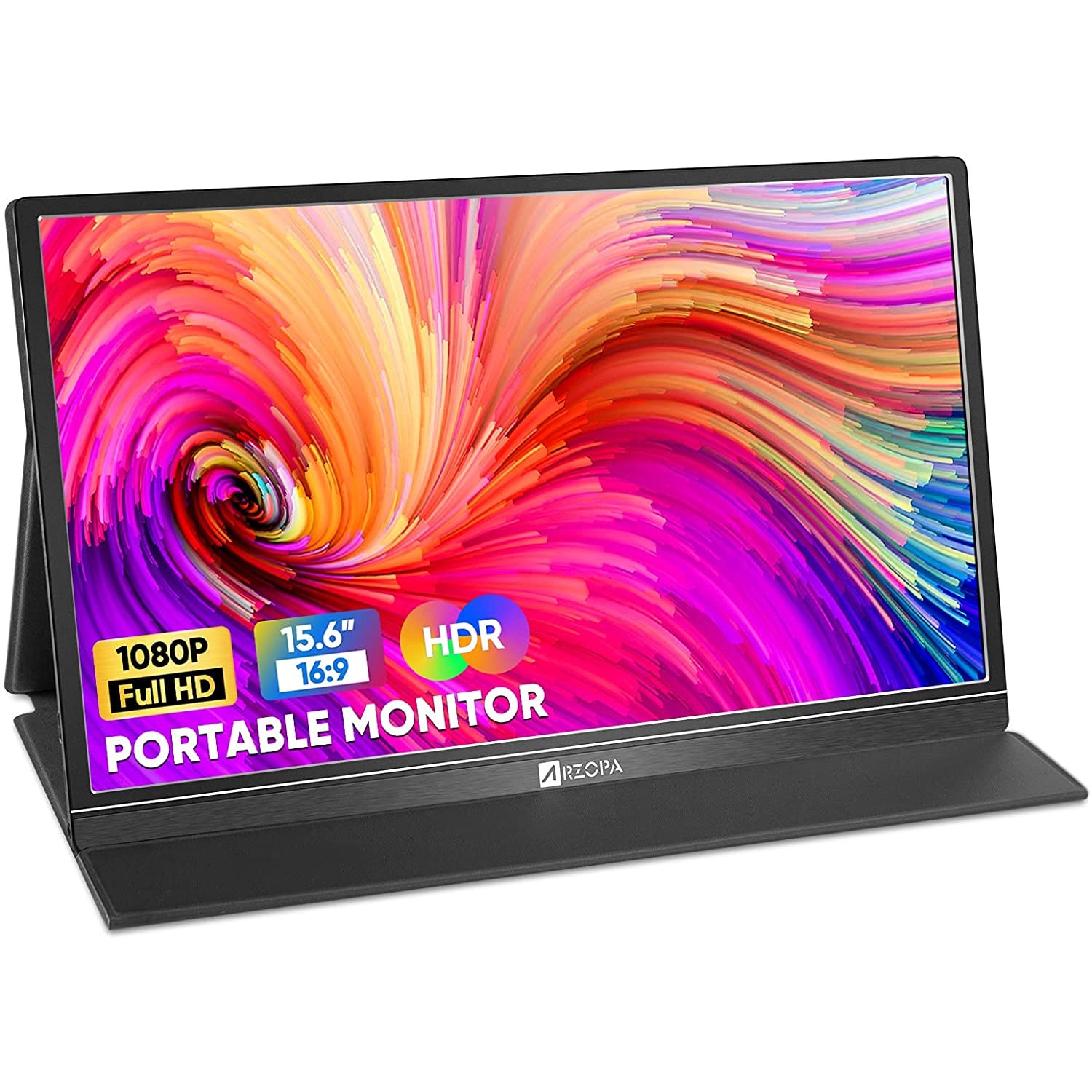 Monitor portabil ARZOPA S1 Table, 15.6", Full HD, IPS, Wide, USB Type-C, Mini HDMI, Smart Cover, Negru