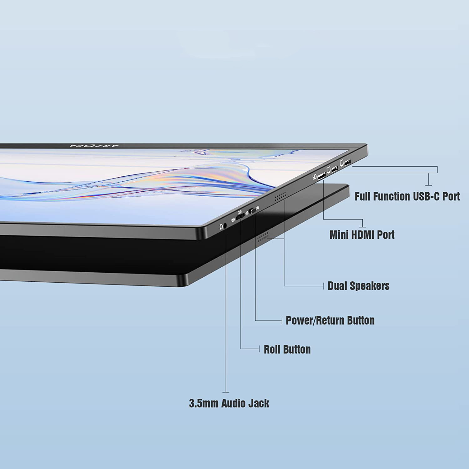 Monitor portabil ARZOPA S1 Table, 15.6", Full HD, IPS, Wide, USB Type-C, Mini HDMI, Smart Cover, Negru