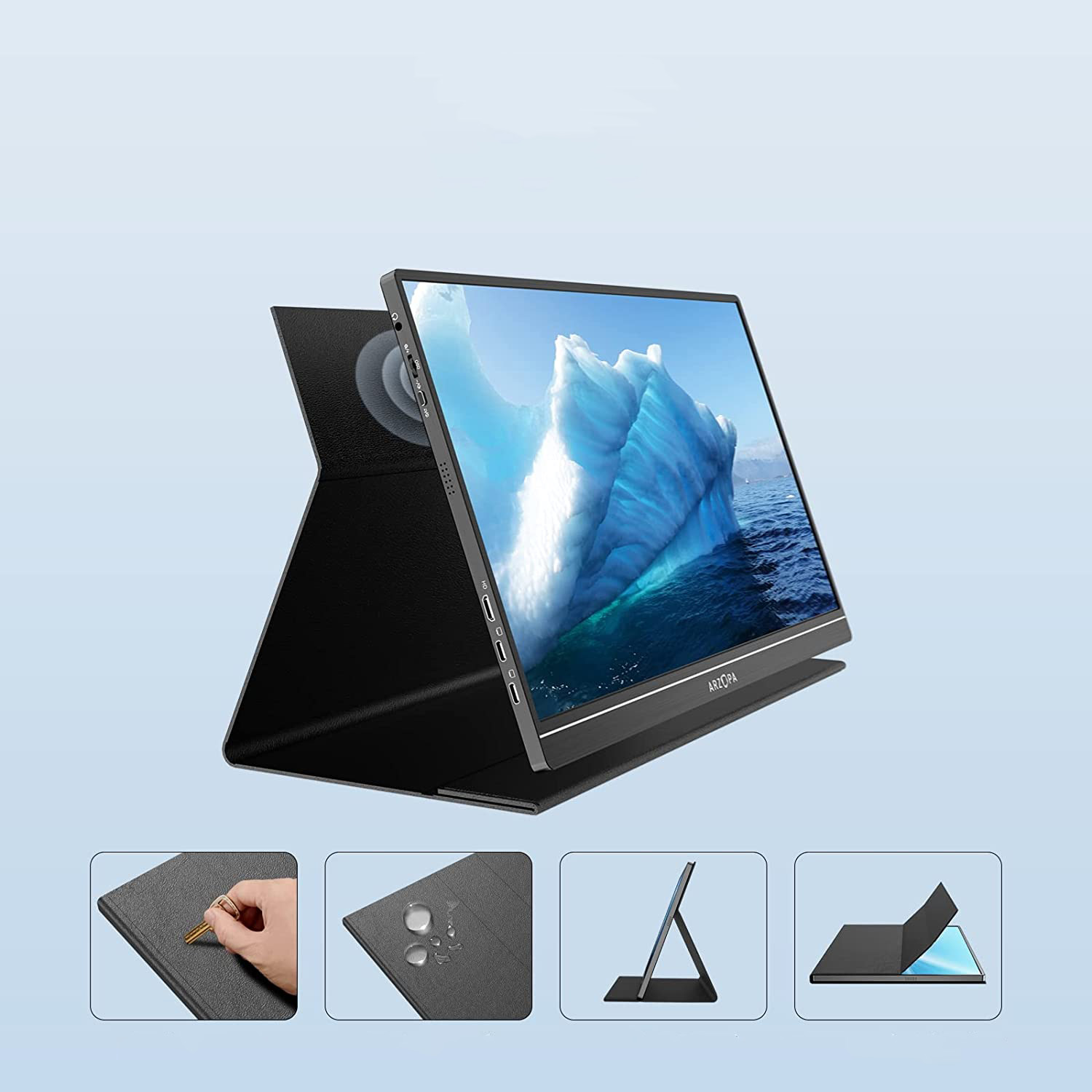 Monitor portabil ARZOPA S1 Table, 15.6", Full HD, IPS, Wide, USB Type-C, Mini HDMI, Smart Cover, Negru