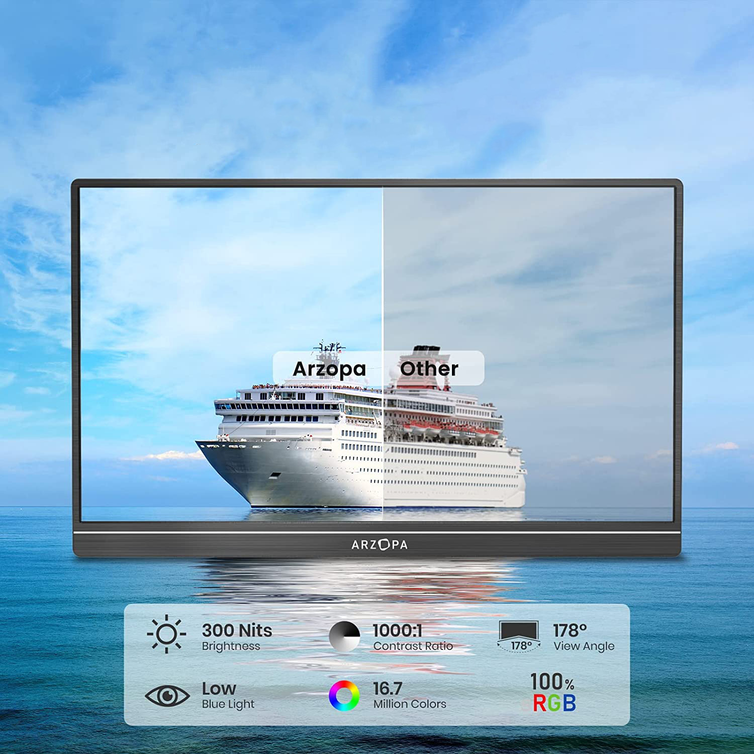 Monitor portabil ARZOPA S1 Table, 15.6", Full HD, IPS, Wide, USB Type-C, Mini HDMI, Smart Cover, Negru