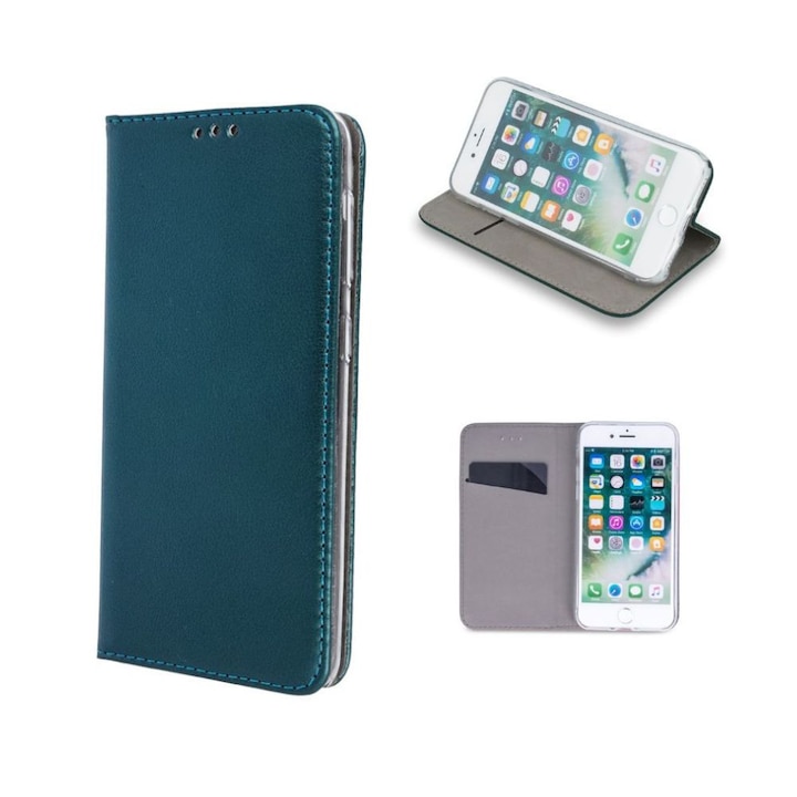 Husa PU Leather Smart Book, G-Tech, compatibila cu Motorola Moto G67 5G/ Moto G77 5G, functie stand, acoperire completa, Verde Inchis