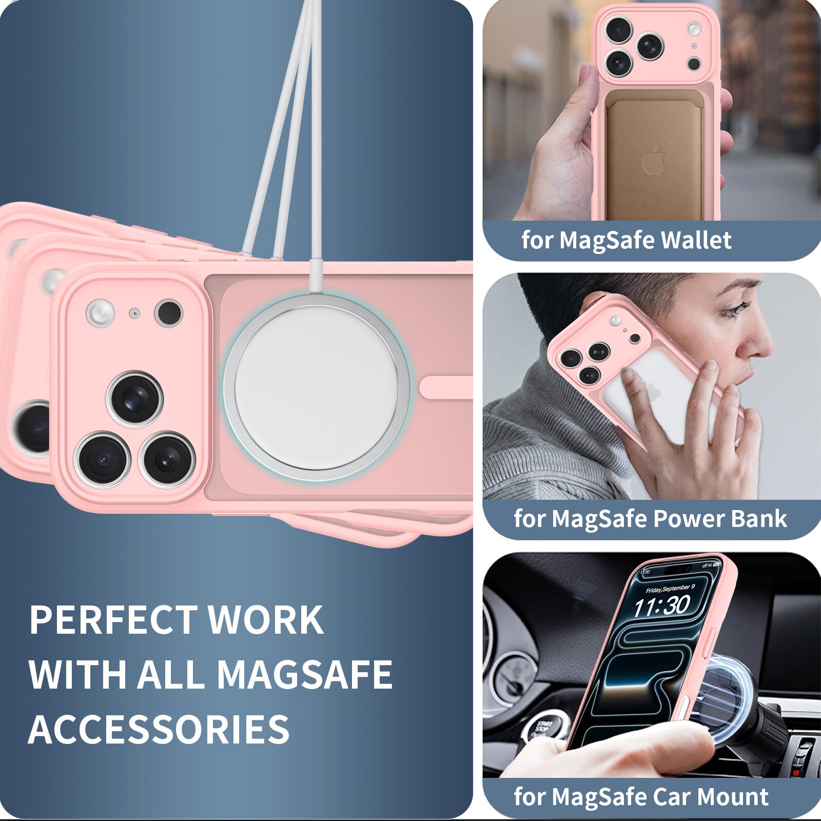 Husa de protectie pentru iPhone 17 Pro / iPhone 18 Pro, Omelivon, MagSafe, Protectie completa, Anti-Soc, Decupaje Precise, Incarcare Wireless, Roz deschis