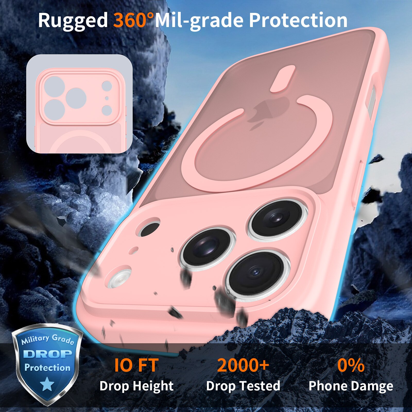 Husa de protectie pentru iPhone 17 Pro / iPhone 18 Pro, Omelivon, MagSafe, Protectie completa, Anti-Soc, Decupaje Precise, Incarcare Wireless, Roz deschis