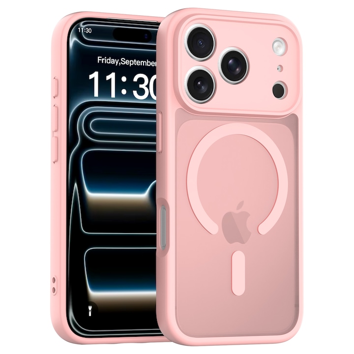 Husa de protectie pentru iPhone 17 Pro / iPhone 18 Pro, Omelivon, MagSafe, Protectie completa, Anti-Soc, Decupaje Precise, Incarcare Wireless, Roz deschis