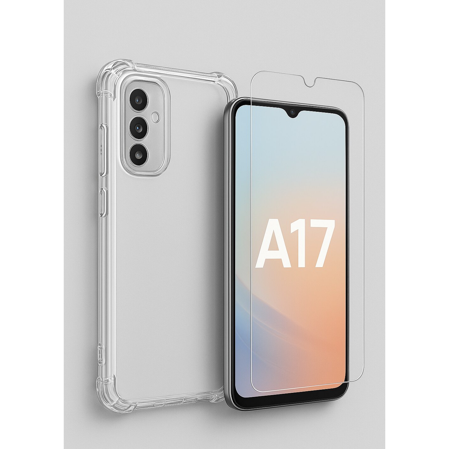 Set Husa pentru Samsung Galaxy A17 / A18 si Folie Ecran, Silicon Antishock, Transparent, Folie cu suport amprenta, BzStore