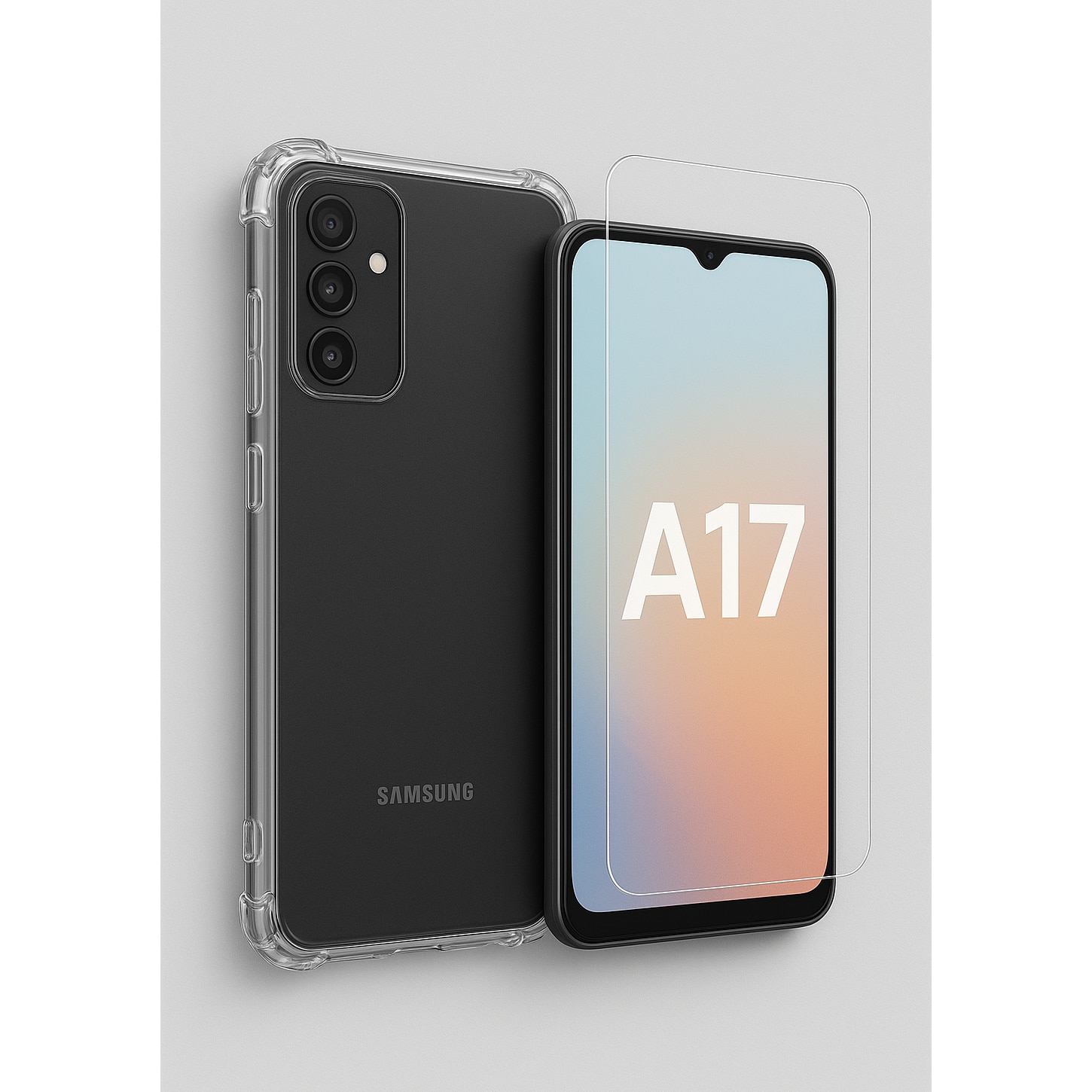 Set Husa pentru Samsung Galaxy A17 / A18 si Folie Ecran, Silicon Antishock, Transparent, Folie cu suport amprenta, BzStore