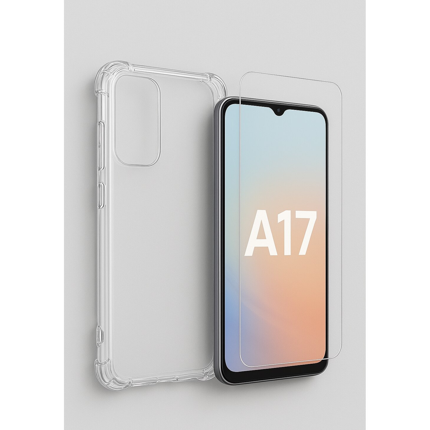 Set Husa pentru Samsung Galaxy A17 / A18 si Folie Ecran, Silicon Antishock, Transparent, Folie cu suport amprenta, BzStore