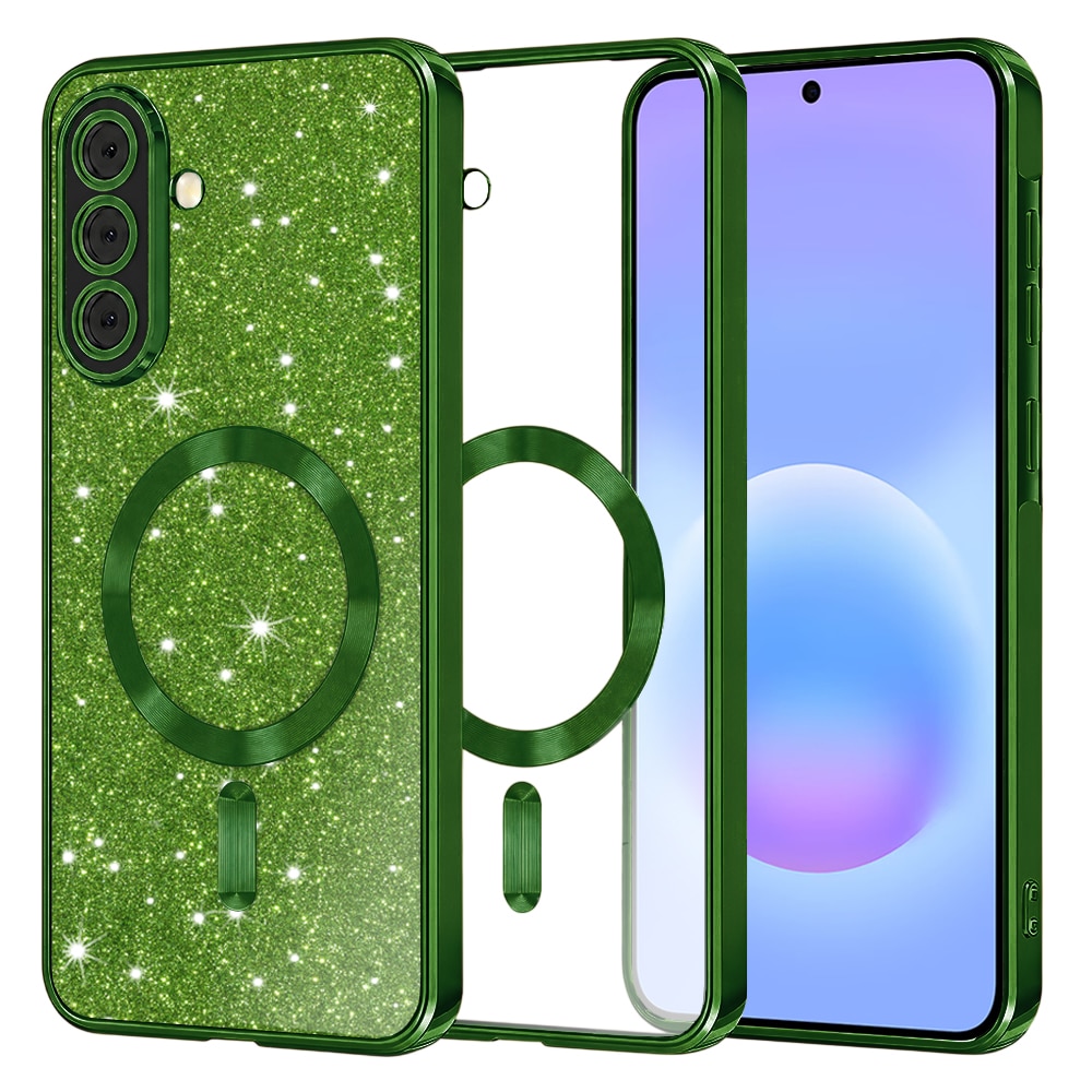 Husa pentru Samsung Galaxy A57 5G Sparkle Glare Detachable Layer, MagFit, cu protectie lentile - verde