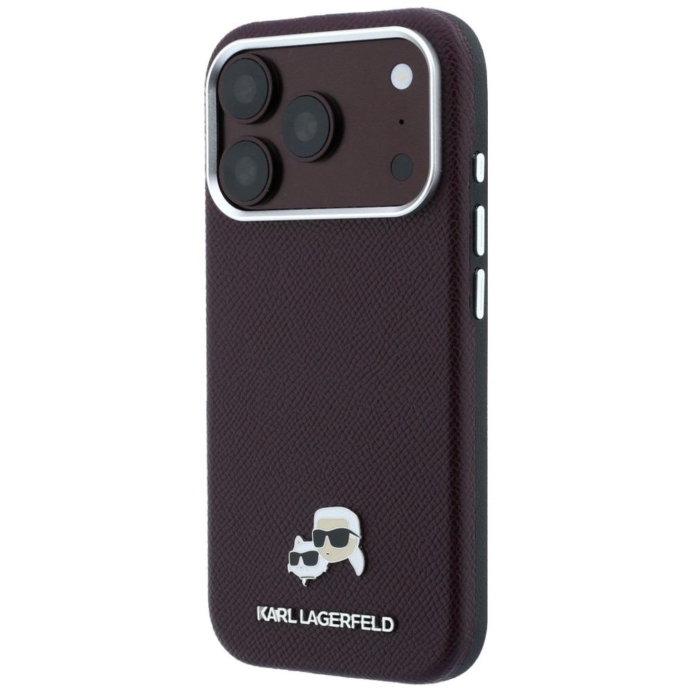 Husa Karl Lagerfeld Grained Choupette Head Metal cu MagSafe compatibila cu iPhone 17 Pro Max / 18 Pro Max, Burgundy