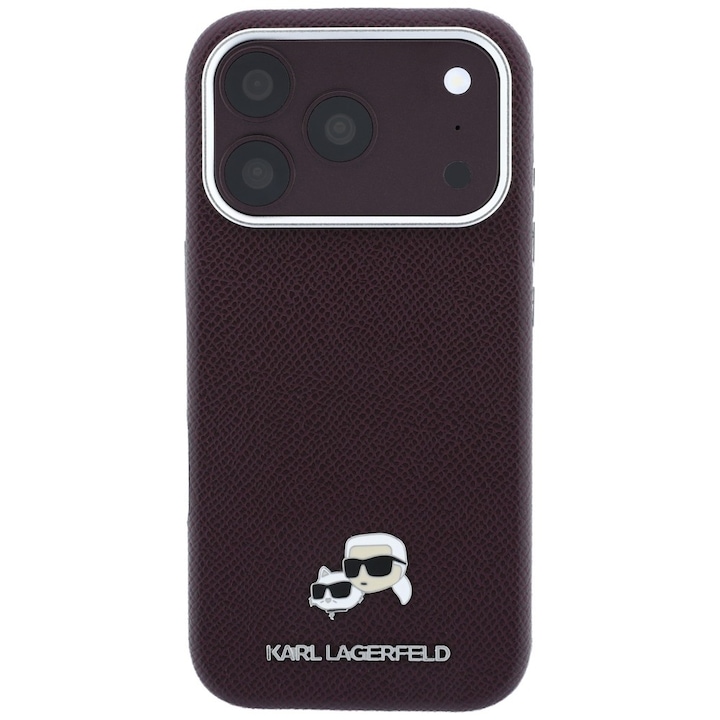 Husa Karl Lagerfeld Grained Choupette Head Metal cu MagSafe compatibila cu iPhone 17 Pro Max / 18 Pro Max, Burgundy