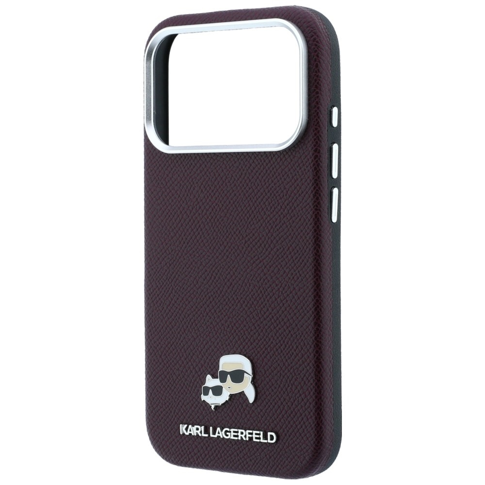 Husa Karl Lagerfeld Grained Choupette Head Metal cu MagSafe compatibila cu iPhone 17 Pro Max / 18 Pro Max, Burgundy