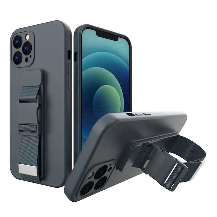 Carcasa Rope Case cu lanyard compatibila cu iPhone 12 Pro Max, Navy Blue
