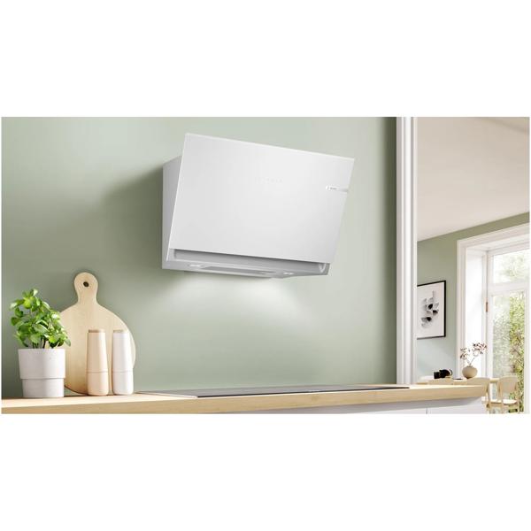 Hota incorporabila decorativa Bosch DWK81AN20, 3 trepte + intensiv, Putere de absorbtie 915 mc/h, 80 cm, Sticla alba