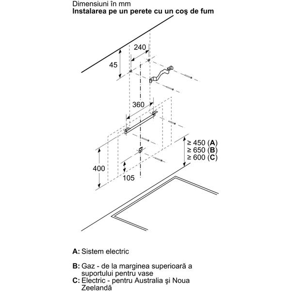 Hota incorporabila decorativa Bosch DWK81AN20, 3 trepte + intensiv, Putere de absorbtie 915 mc/h, 80 cm, Sticla alba