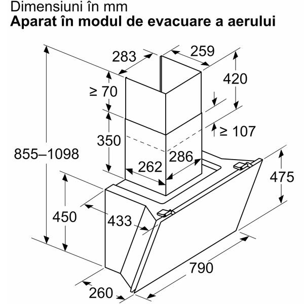 Hota incorporabila decorativa Bosch DWK81AN20, 3 trepte + intensiv, Putere de absorbtie 915 mc/h, 80 cm, Sticla alba