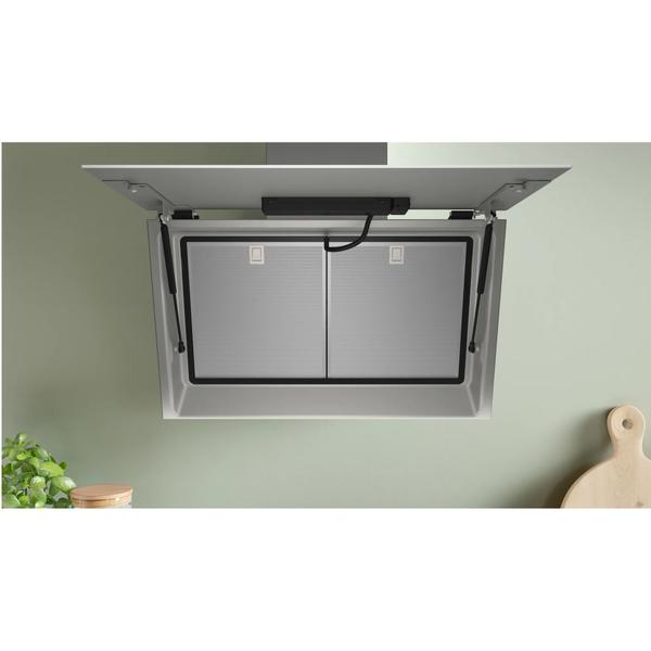 Hota incorporabila decorativa Bosch DWK81AN20, 3 trepte + intensiv, Putere de absorbtie 915 mc/h, 80 cm, Sticla alba