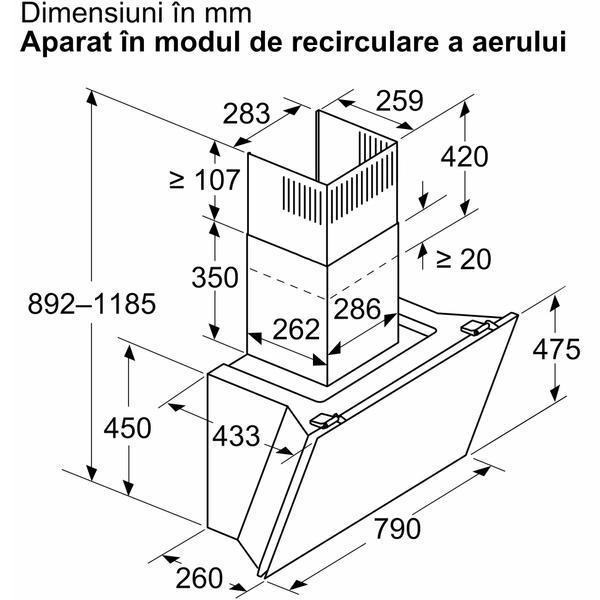 Hota incorporabila decorativa Bosch DWK81AN20, 3 trepte + intensiv, Putere de absorbtie 915 mc/h, 80 cm, Sticla alba