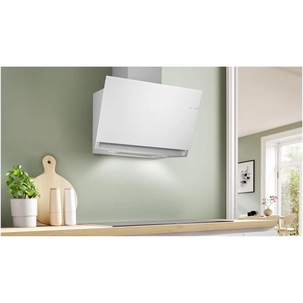 Hota incorporabila decorativa Bosch DWK81AN20, 3 trepte + intensiv, Putere de absorbtie 915 mc/h, 80 cm, Sticla alba