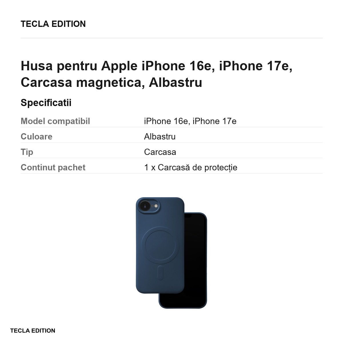 Husa Simple Color Mag pentru Apple iPhone 16e, iPhone 17e, Carcasa magnetica, Albastru
