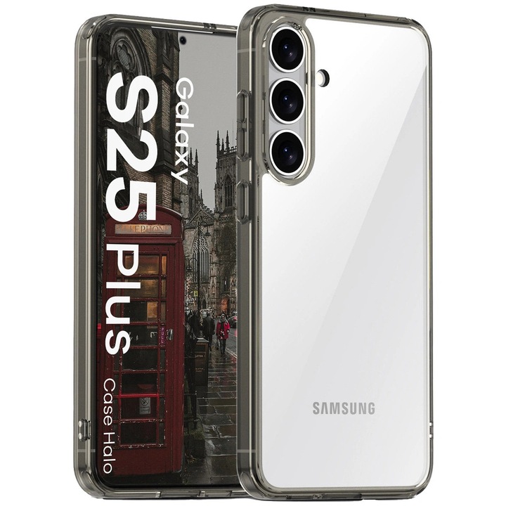 Husa Bizon Case Halo pentru Samsung Galaxy S25 Plus, fumuriu-negru