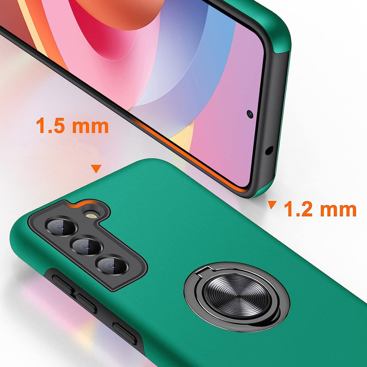 Husa pentru Samsung Galaxy S21 FE, MobileSmart, Hibrid Antisoc, Inel Rotativ 360° Magnetic pentru Suport Auto, Verde