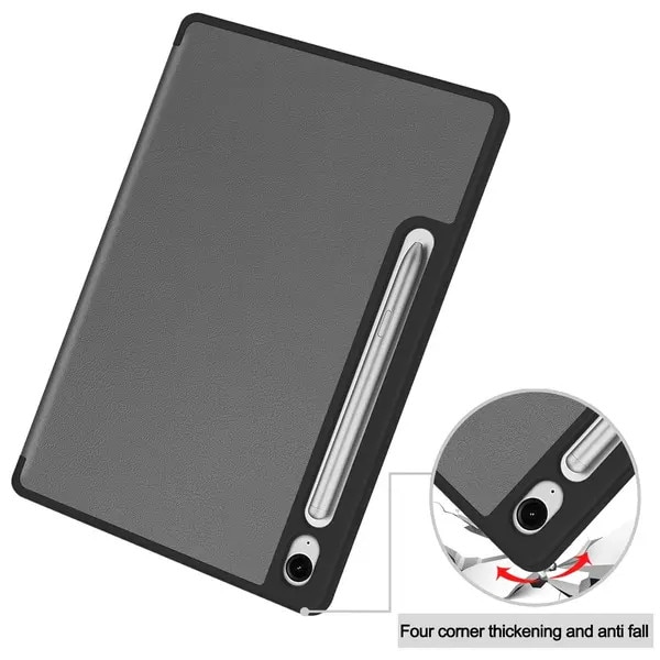 Husa pentru Samsung Galaxy Tab S10 Lite, din piele PU cu spate din plastic dur si interior din microfibra, suport stand si slot pentru S Pen, gri