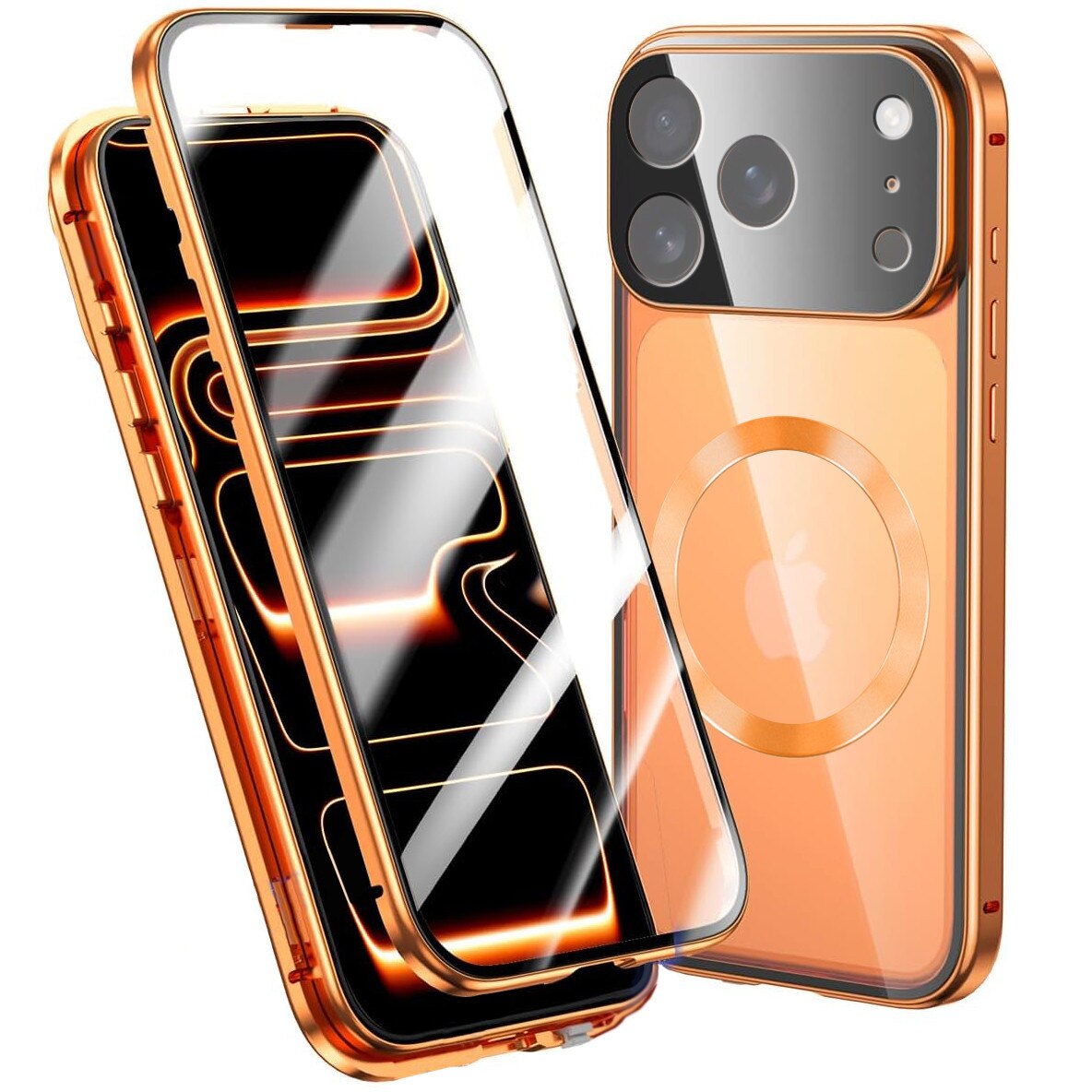 Husa pentru iPhone 17 Pro, Magnetic Dual Glass, pentru MagSafe, portocalie