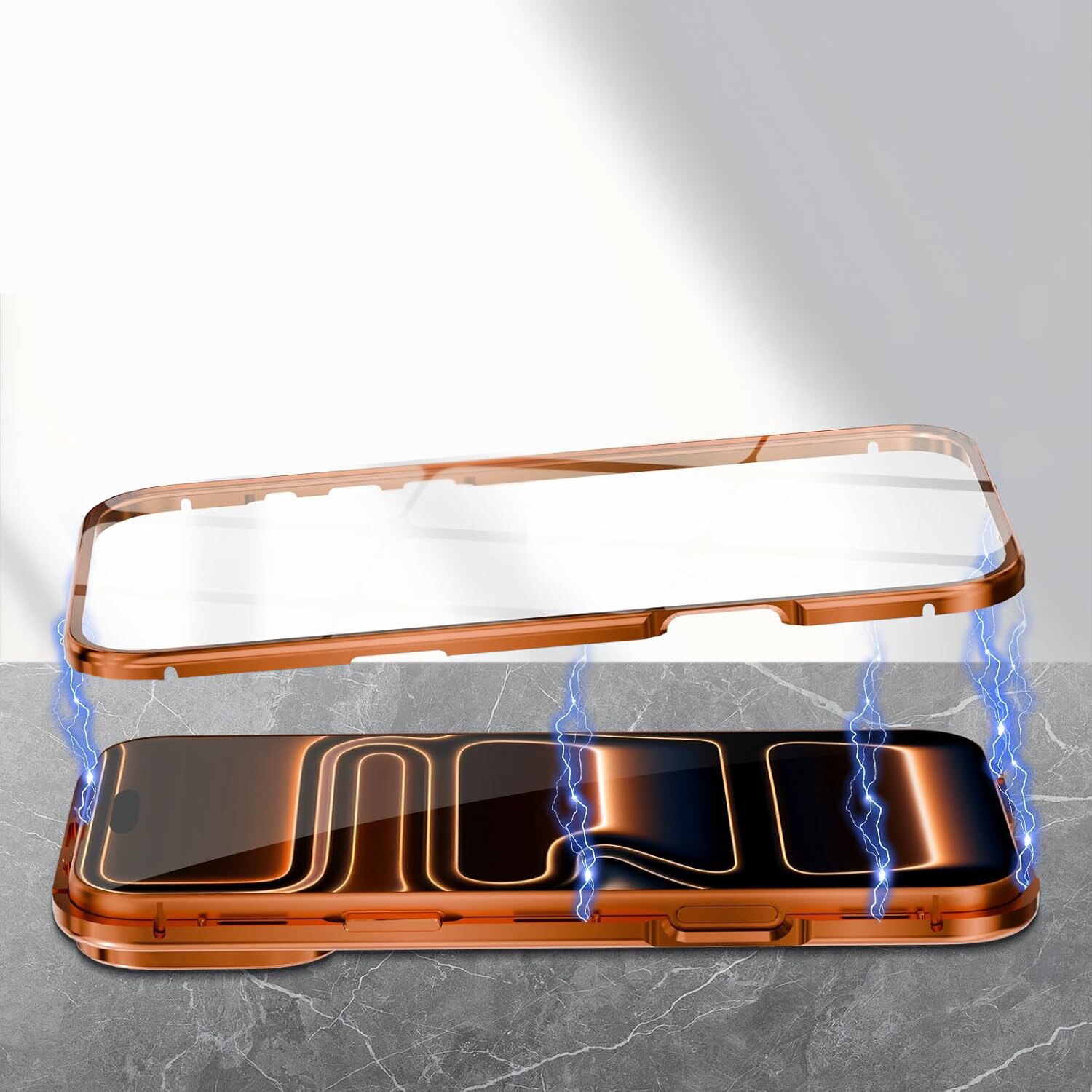 Husa pentru iPhone 17 Pro, Magnetic Dual Glass, pentru MagSafe, portocalie
