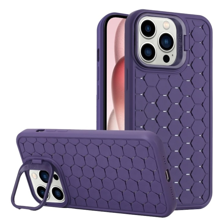 Husa de Protectie TPU, Flippy, pentru Samsung Galaxy S23 Ultra, 3D Cube, cu Inel, Protectie Camera, Antisoc, Antizgariere, Antialunecare, Acoperire Completa, Mov
