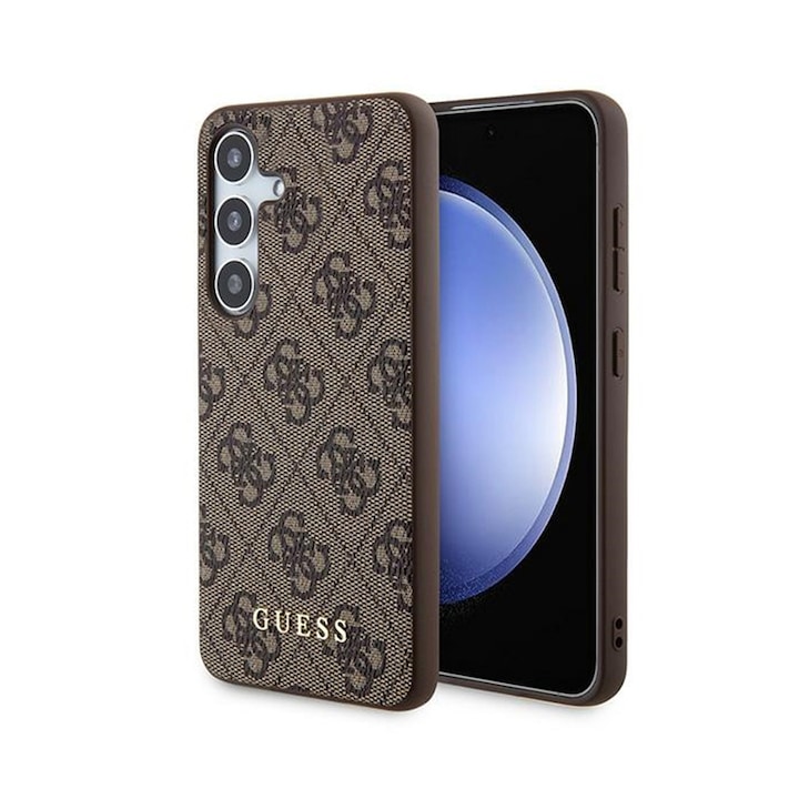 Carcasa Guess 4G Metal Gold Logo compatibila cu Samsung Galaxy S24, Maro