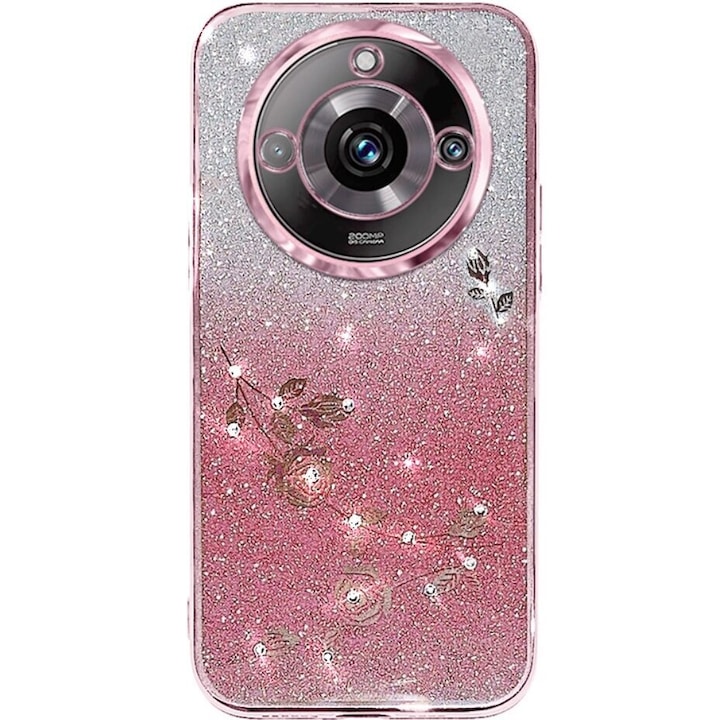 Husa pentru Realme 11 Pro 5G / Pro+ 5G, Glitter Flower, XGSM, Roz