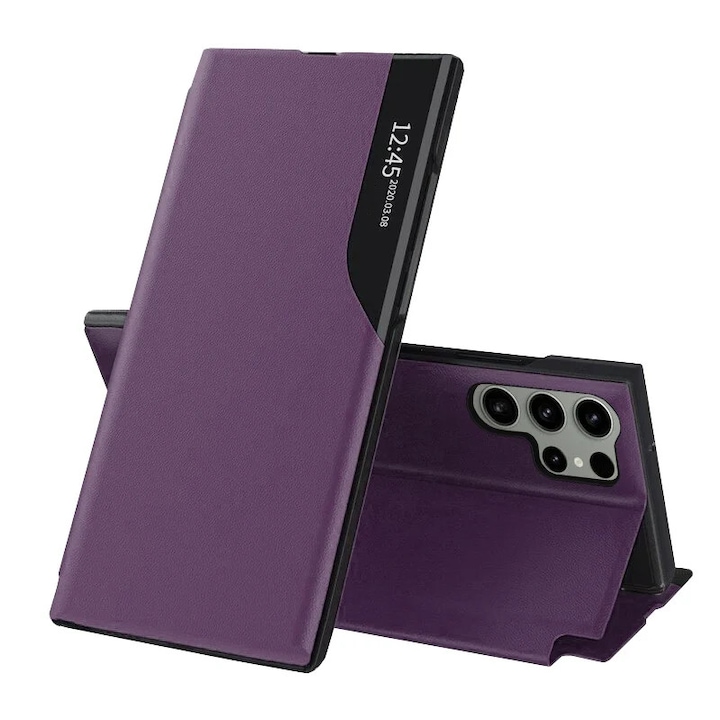 Husa pentru Samsung Galaxy S23 Ultra, SKYDDAR INNOVATION, eFold, tip carte, set cu sticker, Mov