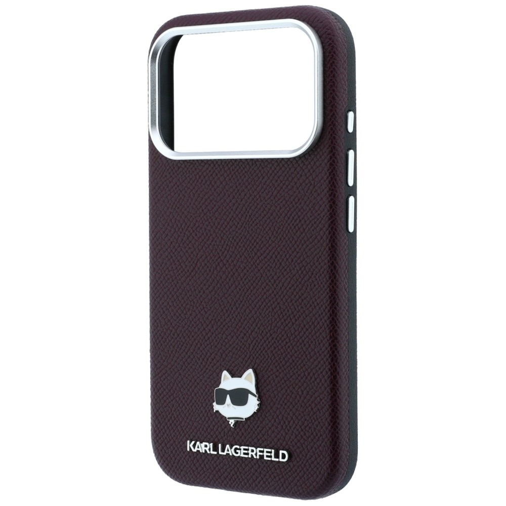 Husa Karl Lagerfeld Grained Choupette Head Metal cu MagSafe compatibila cu iPhone 18 Pro / 17 Pro, Mov