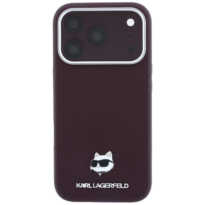 Husa Karl Lagerfeld Grained Choupette Head Metal cu MagSafe compatibila cu iPhone 18 Pro / 17 Pro, Mov