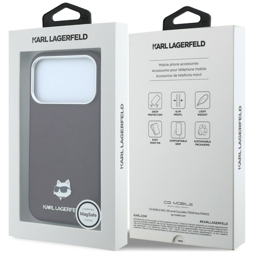 Husa Karl Lagerfeld Grained Choupette Head Metal cu MagSafe compatibila cu iPhone 18 Pro / 17 Pro, Mov