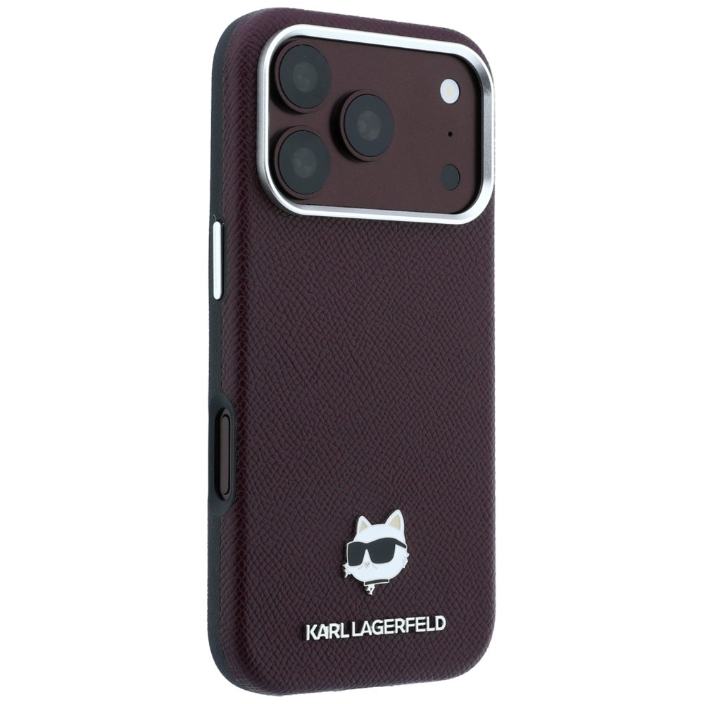 Husa Karl Lagerfeld Grained Choupette Head Metal cu MagSafe compatibila cu iPhone 18 Pro / 17 Pro, Mov
