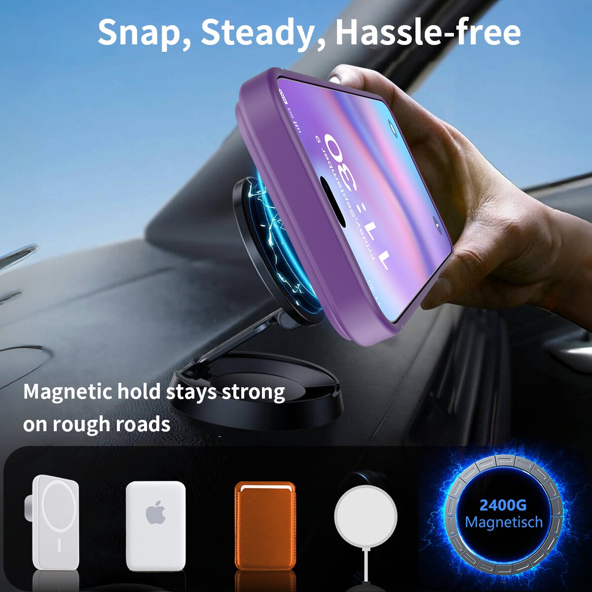 Husa de protectie pentru iPhone 17 Pro Max / iPhone 18 Pro Max, Omelivon, MagSafe, cu Suport ajustabil, Margini ridicate pentru protectia ecranului, Anti-Soc, Decupaje Precise, Incarcare Wireless, Spate Semitransparent, Violet inchis