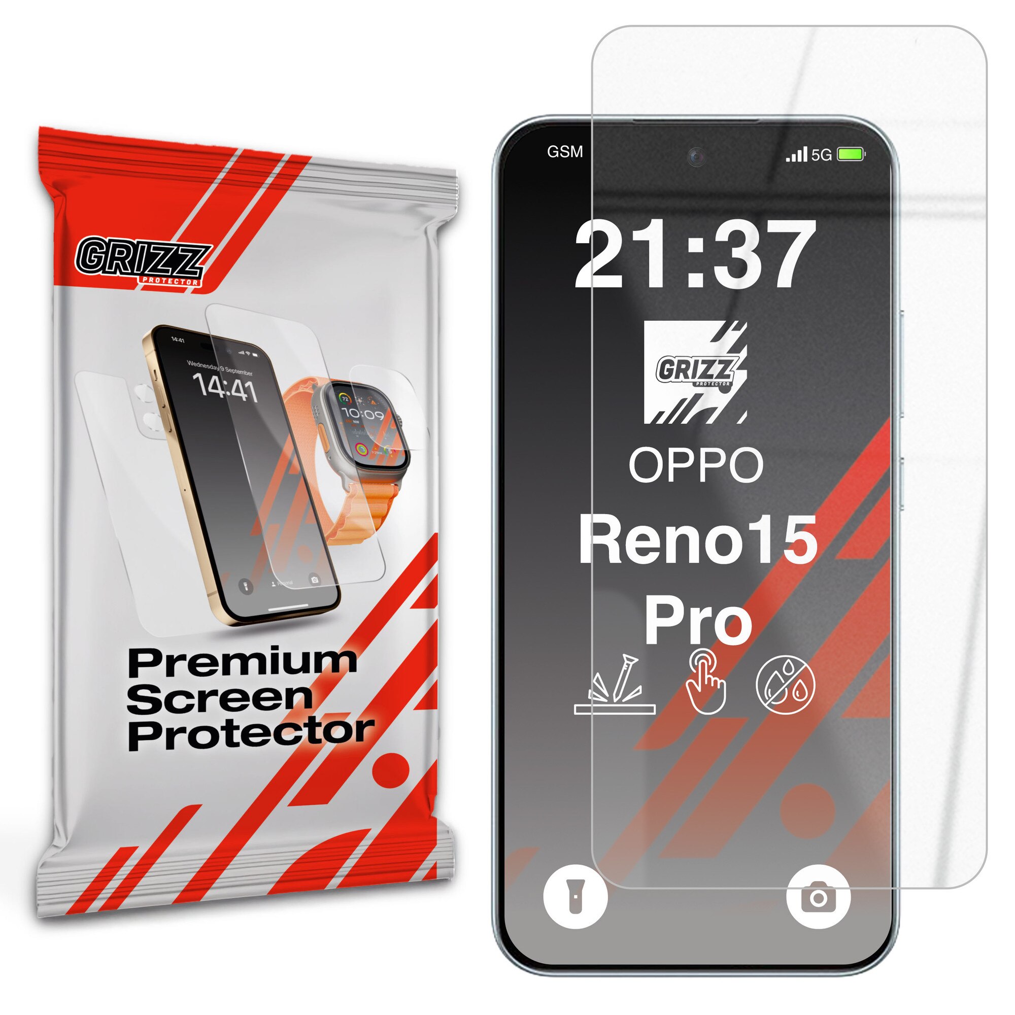 Folie sticla hibrid GrizzGlass HybridGlass compatibila cu Oppo Reno 15 Pro, Transparent