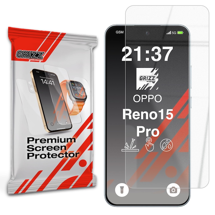 Folie sticla hibrid GrizzGlass HybridGlass compatibila cu Oppo Reno 15 Pro, Transparent