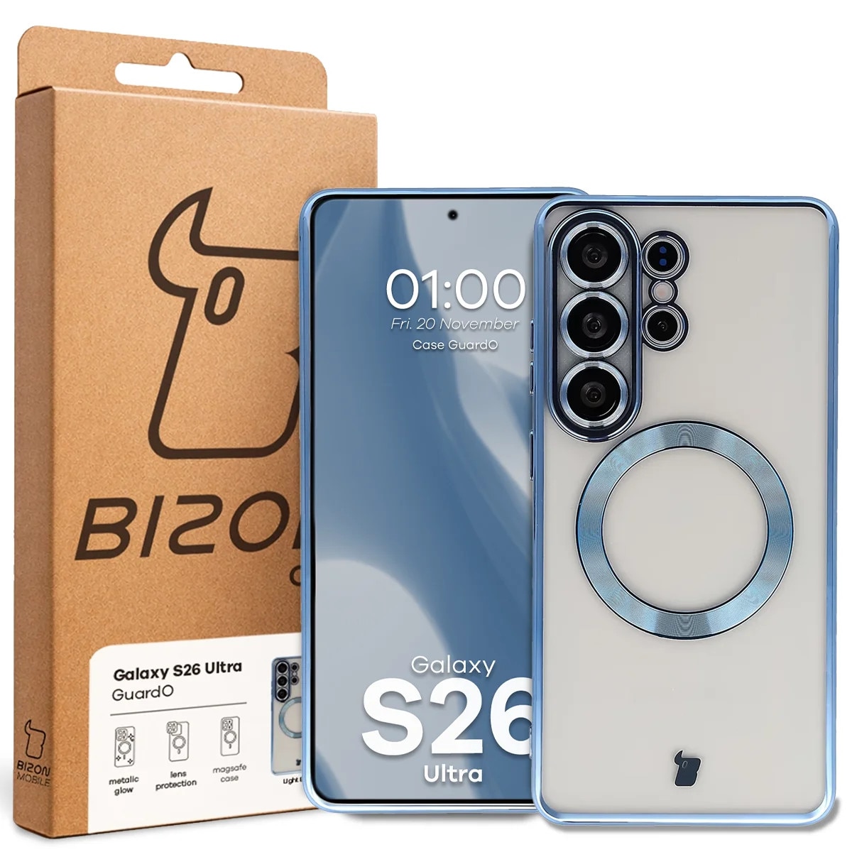 Husa cu sclipici pentru Magsafe Bizon Case GuardO pentru Galaxy S26 Ultra, Albastru