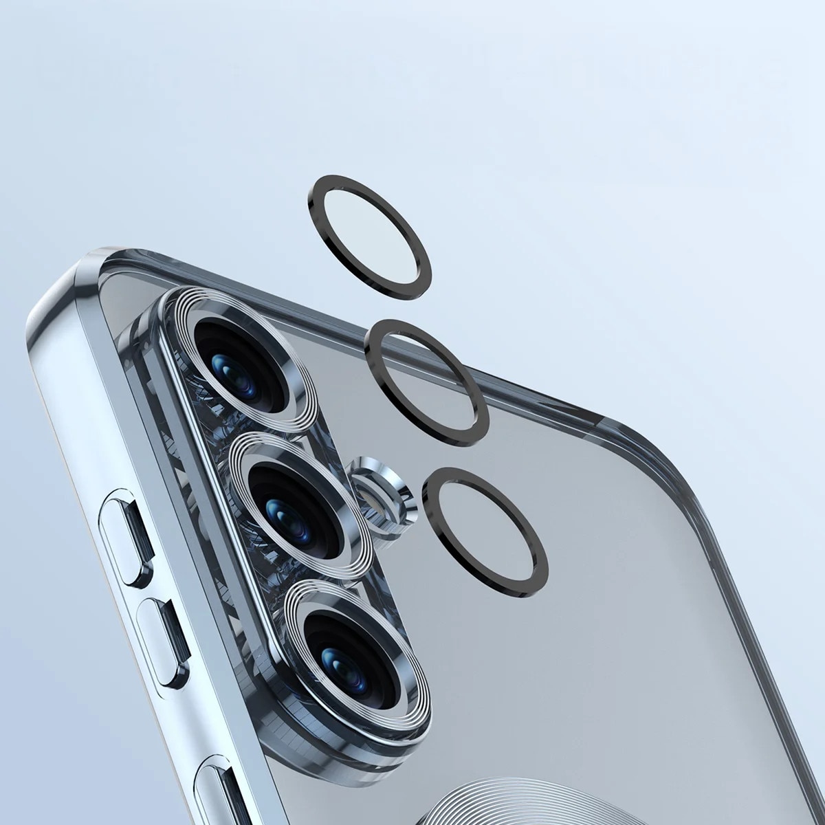 Husa cu protectie pentru camera pentru Magsafe Bizon Case GuardO pentru Galaxy S25 FE, Albastru transparent