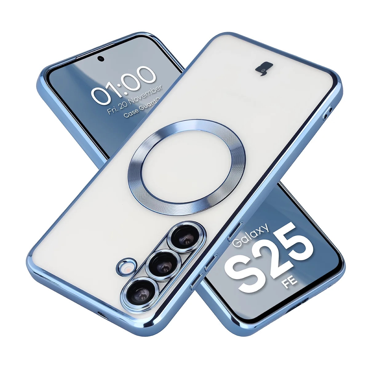 Husa cu protectie pentru camera pentru Magsafe Bizon Case GuardO pentru Galaxy S25 FE, Albastru transparent