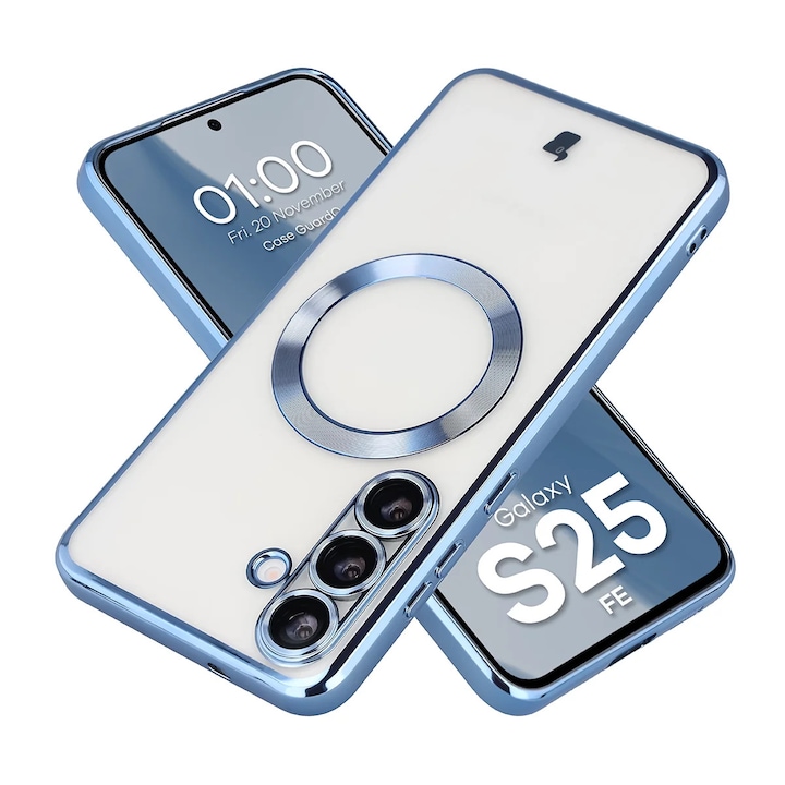 Husa cu protectie pentru camera pentru Magsafe Bizon Case GuardO pentru Galaxy S25 FE, Albastru transparent