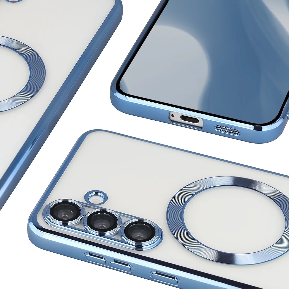 Husa cu protectie pentru camera pentru Magsafe Bizon Case GuardO pentru Galaxy S25 FE, Albastru transparent