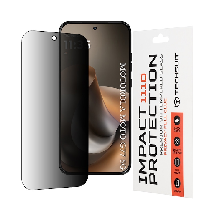 Folie sticla Motorola Moto G77 Asteroid GSM 111D Privacy Full Glue, negru