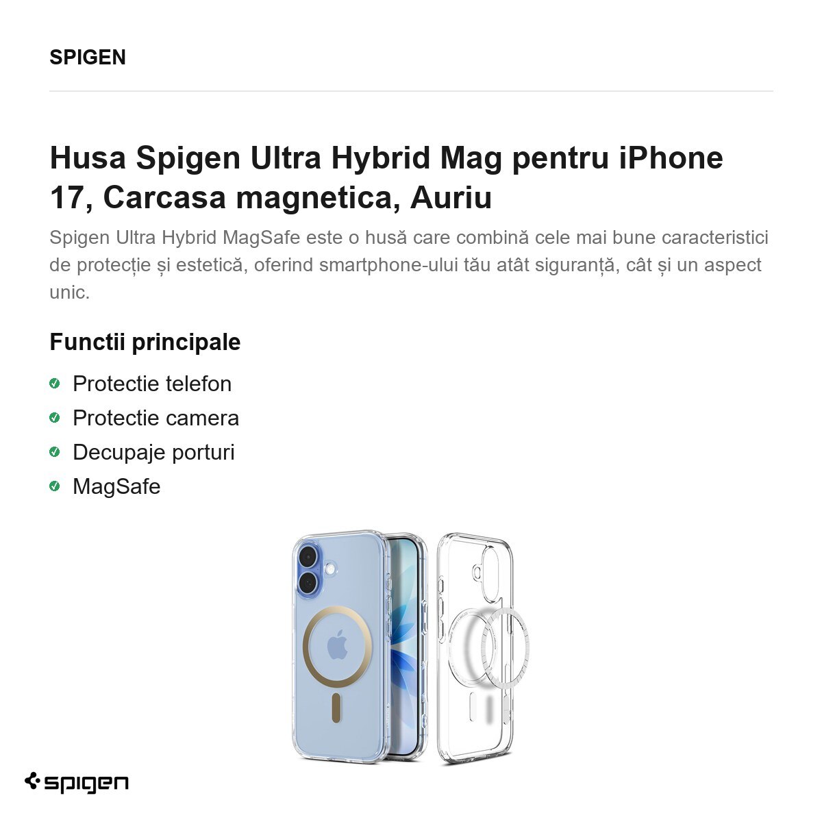 Husa Spigen Ultra Hybrid Mag pentru iPhone 17, Carcasa magnetica, Auriu